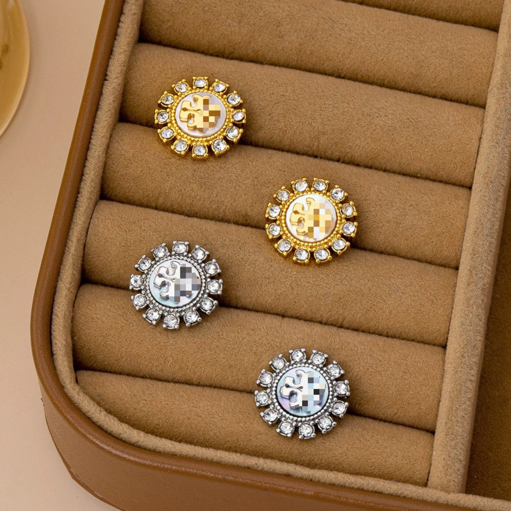 Tory Burch White Mother of Pearl Diamond Earrings Silver Post Real